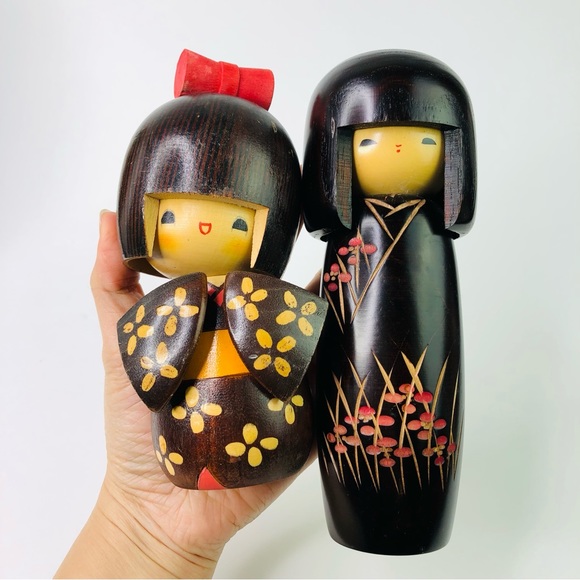 Hand Crafted Other - Vintage JAPANESE Sculpture Art Wood Carved KOKESHI Dolls Figure Toy Handpainted